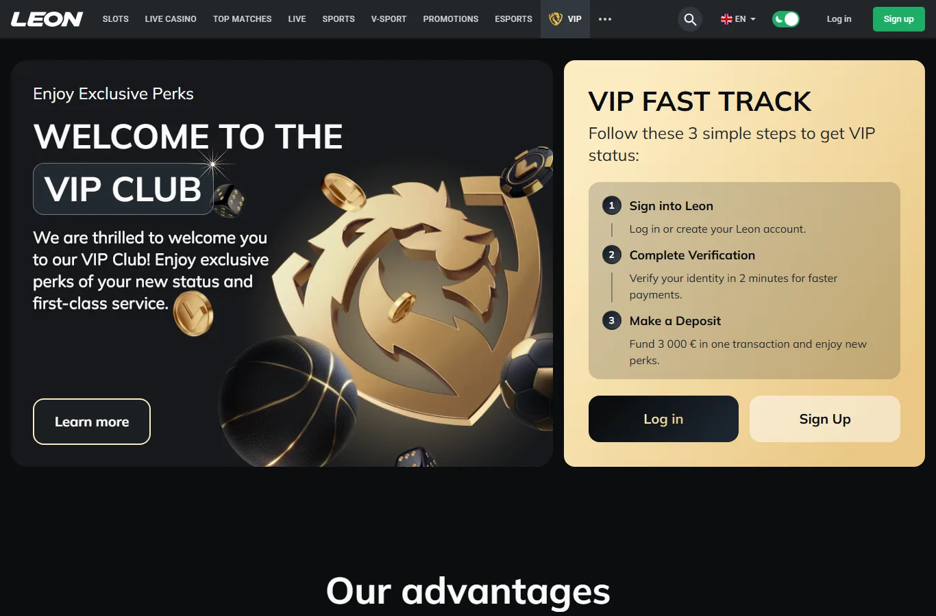 VIP Club screen of the leonbet interface